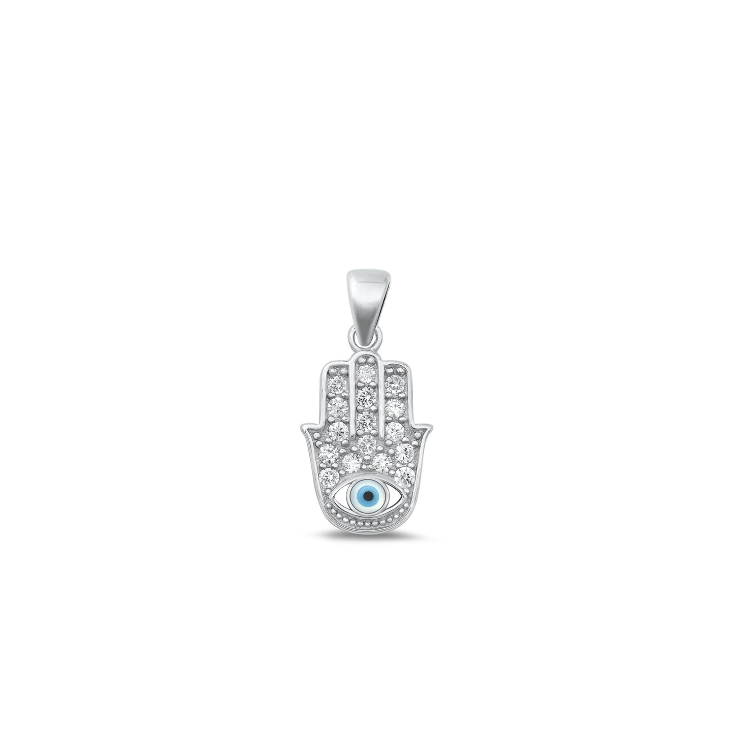 Silver CZ Pendant - Hamsa & Evil Eye