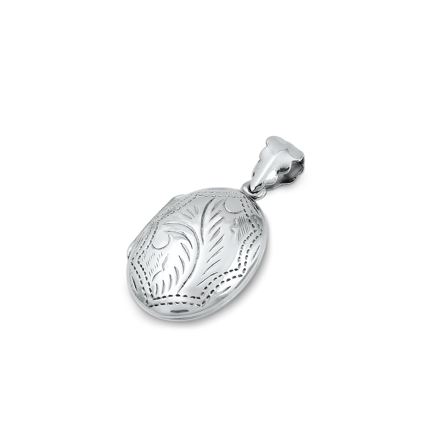 Silver Pendant - Oval, Floral Design