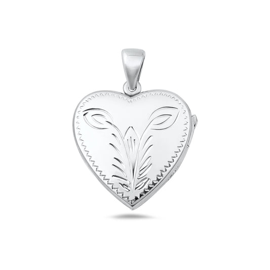Silver Engraved Heart Locket