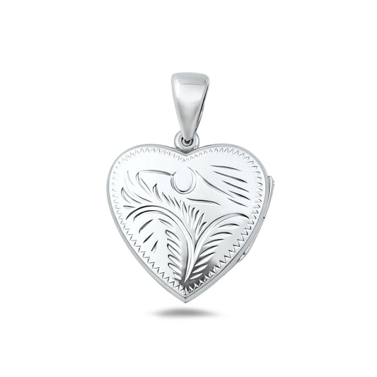 Silver Engraved Heart Locket