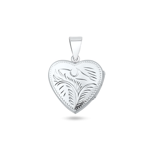 Silver Engraved Heart Locket