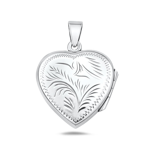 Silver Engraved Heart Locket