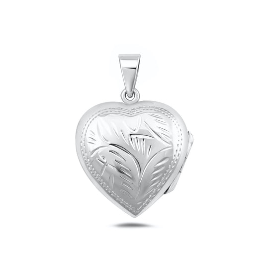 Silver Engraved Heart Locket