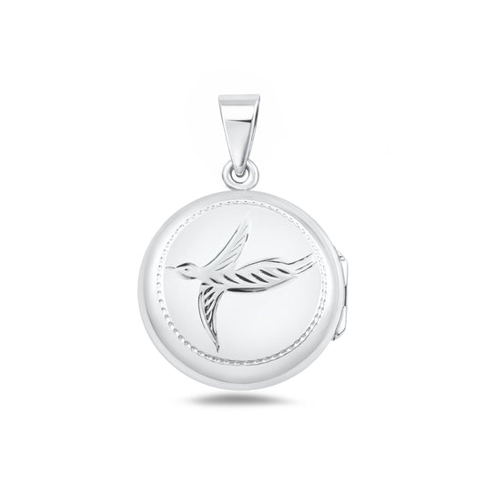 Silver Engraved Locket Pendant - Bird