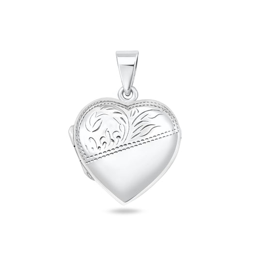 Silver Engraved Heart Locket