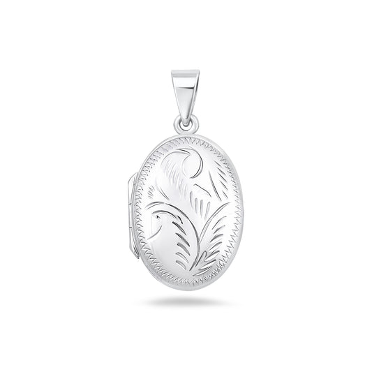 Silver Engraved Oval Locket