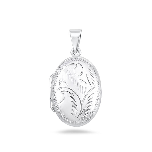 Silver Engraved Oval Locket