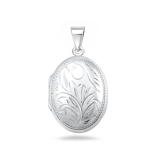 Silver Engraved Oval Locket