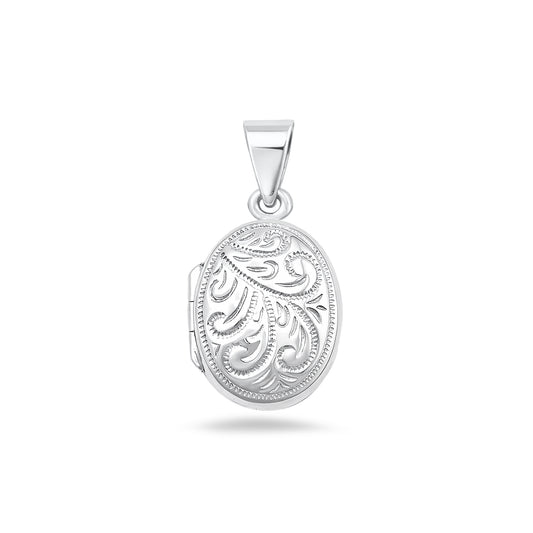 Silver Engraved Oval Locket