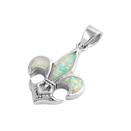Silver Lab Opal Pendant - Fleur De Lis