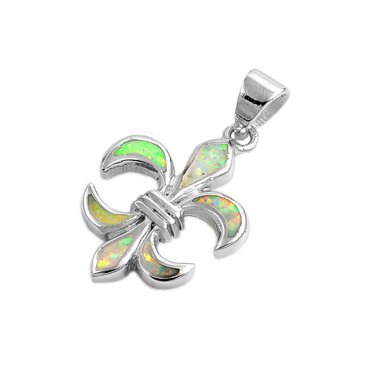 Silver Lab Opal Pendant - Fleur De Lis