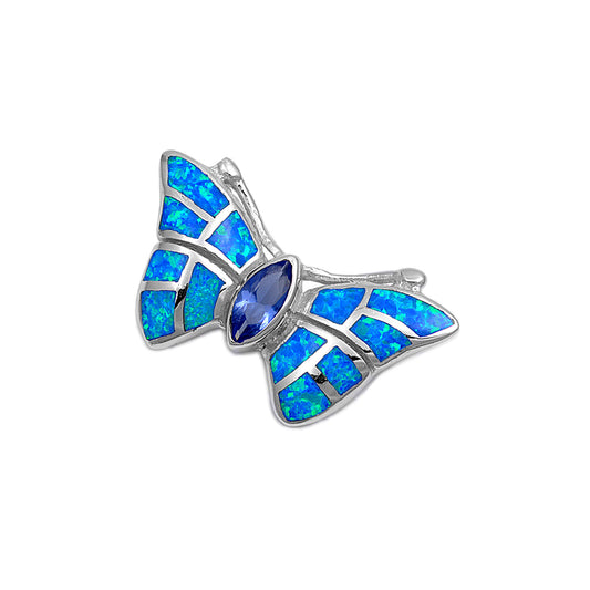 Silver Lab Opal Pendant - Butterfly