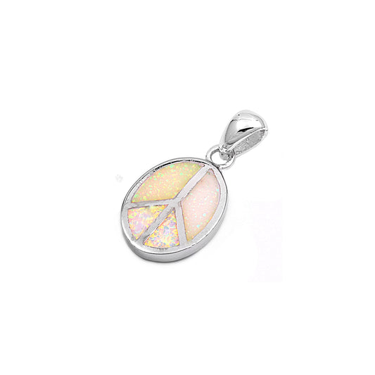 Silver Lab Opal Pendant - Oval Peace Sign