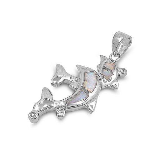 Silver Lab Opal Pendant - Dolphins