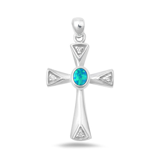 Silver Lab Opal Pendant - Cross