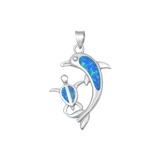Silver Lab Opal Pendant - Dolphin Turtle