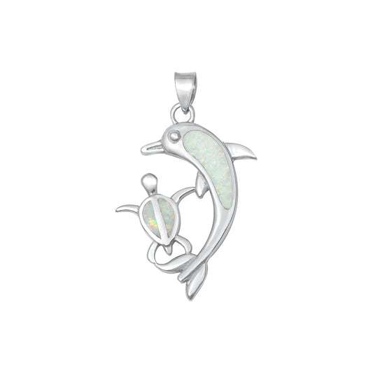 Silver Lab Opal Pendant - Dolphin Turtle