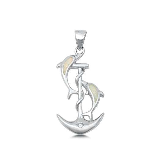 Silver Lab Opal Pendant - Dolphins, Anchor