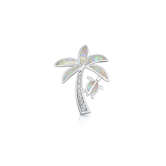 Silver Lab Opal Pendant - Palm Tree & Turtle
