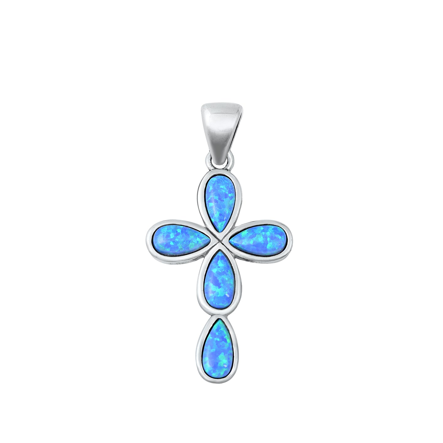 Silver Lab Opal Pendant - Cross