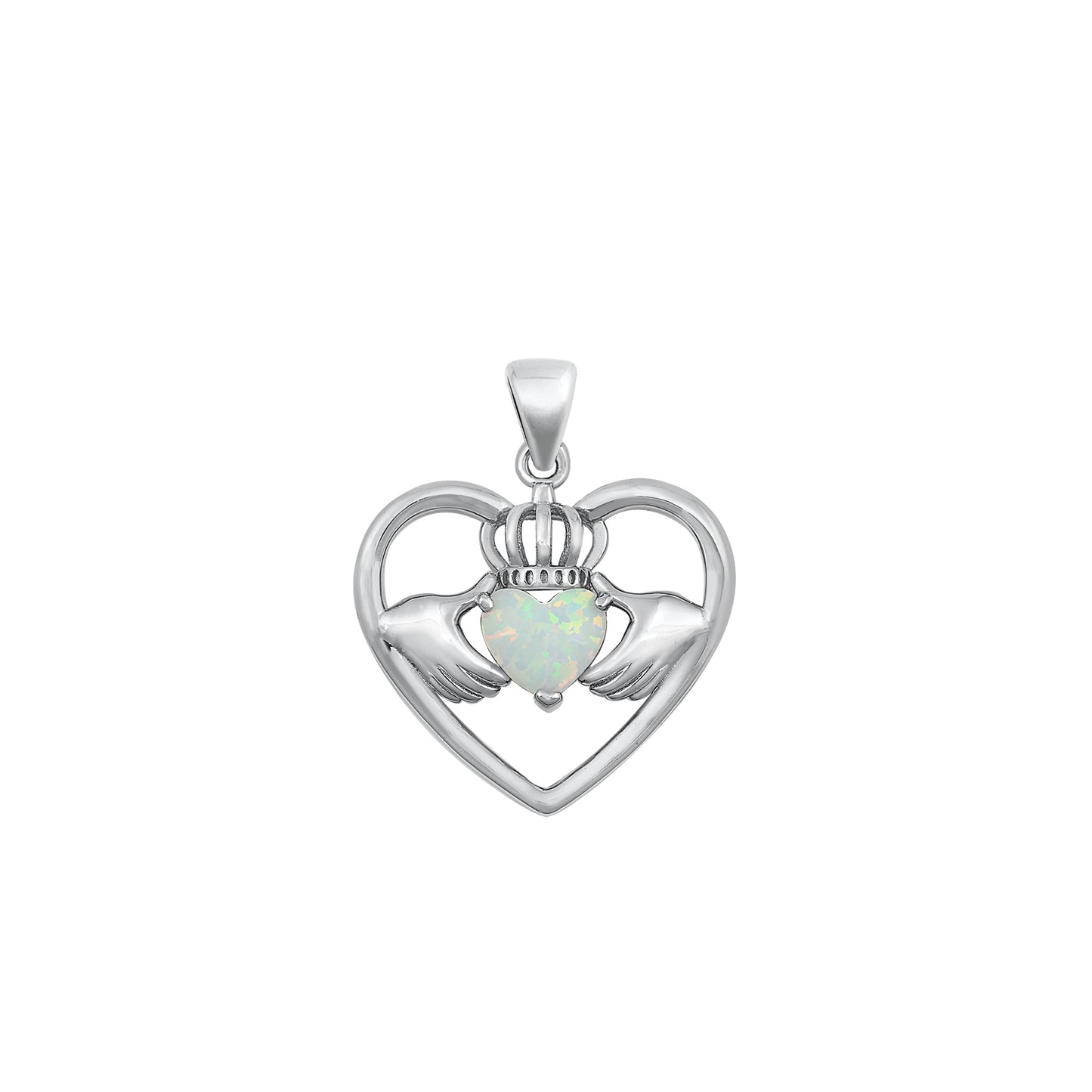 Silver Lab Opal Pendant - Claddagh in Heart