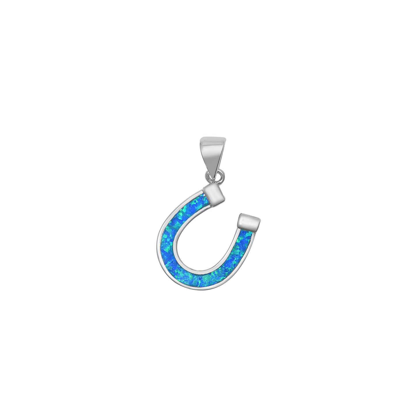 Silver Lab Opal Pendant - Horseshoe