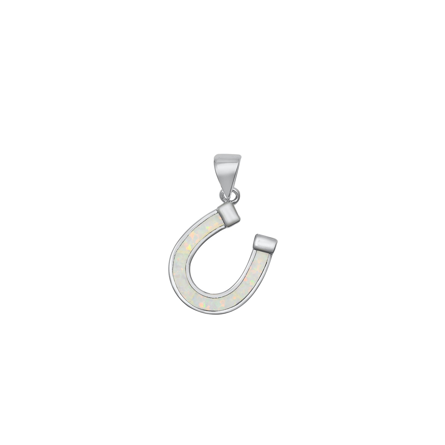 Silver Lab Opal Pendant - Horseshoe