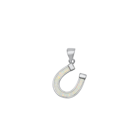 Silver Lab Opal Pendant - Horseshoe