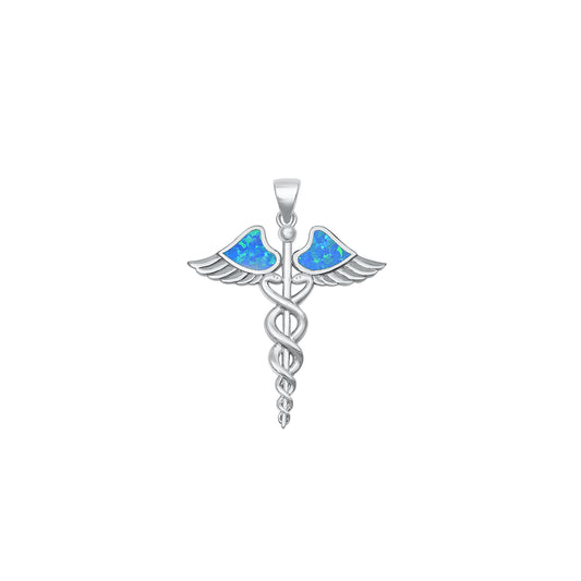 Silver Lab Opal Pendant - Caduceus