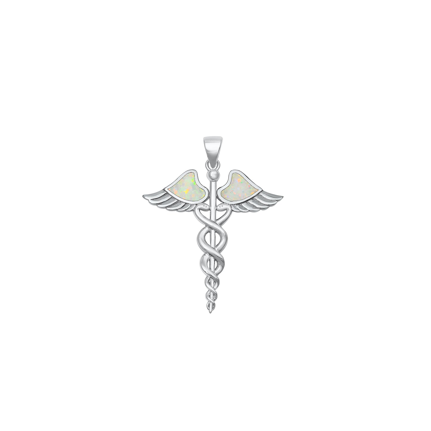 Silver Lab Opal Pendant - Caduceus