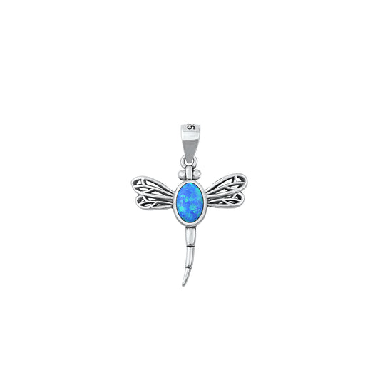 Silver Lab Opal Pendant - Dragonfly
