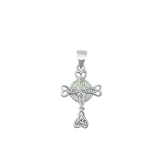 Silver Lab Opal Pendant - Celtic Cross