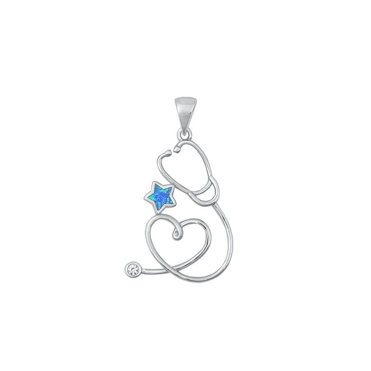 Silver Lab Opal Pendant - Stethoscope