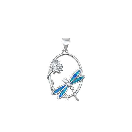 Silver Lab Opal Pendant - Dragonfly