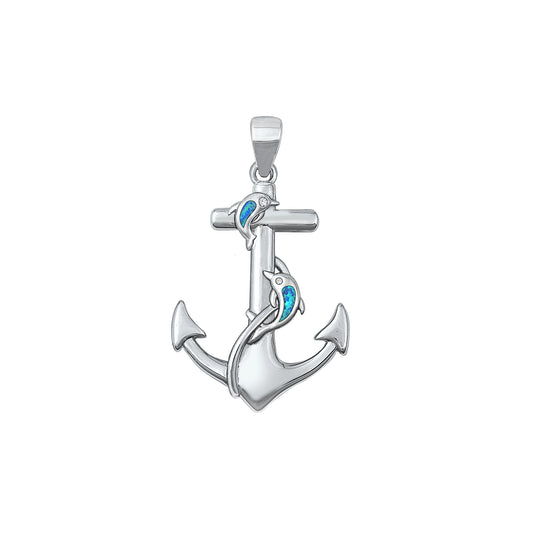 Silver Lab Opal Pendant - Anchor
