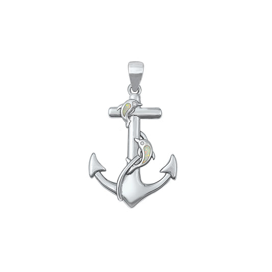 Silver Lab Opal Pendant - Anchor