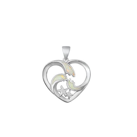 Silver Lab Opal Pendant - Heart