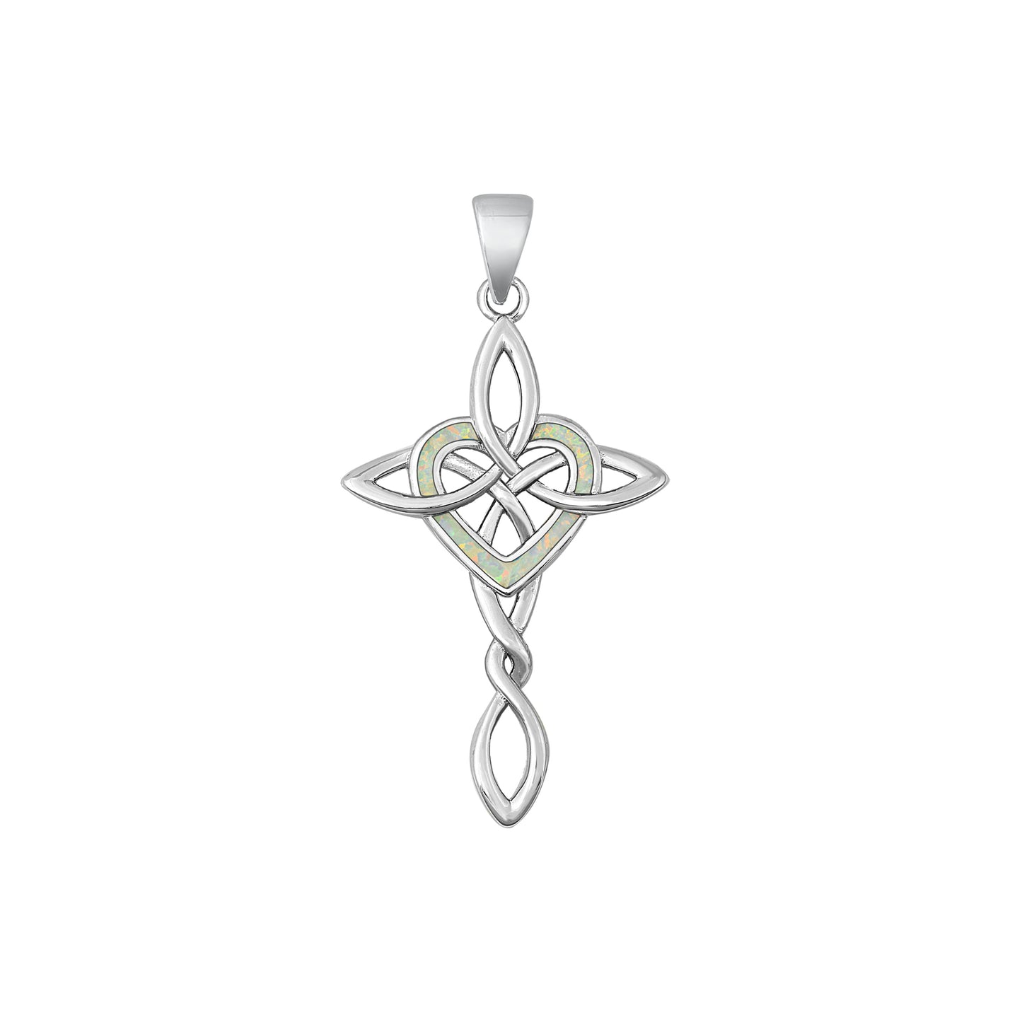 Silver Lab Opal Pendant - Celtic Cross & Heart