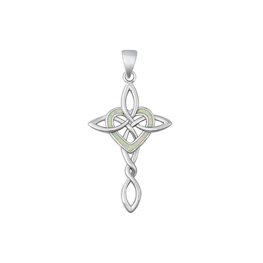 Silver Lab Opal Pendant - Celtic Cross & Heart
