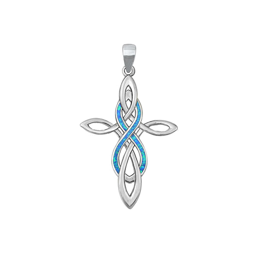 Silver Lab Opal Pendant - Celtic Cross & Infinity