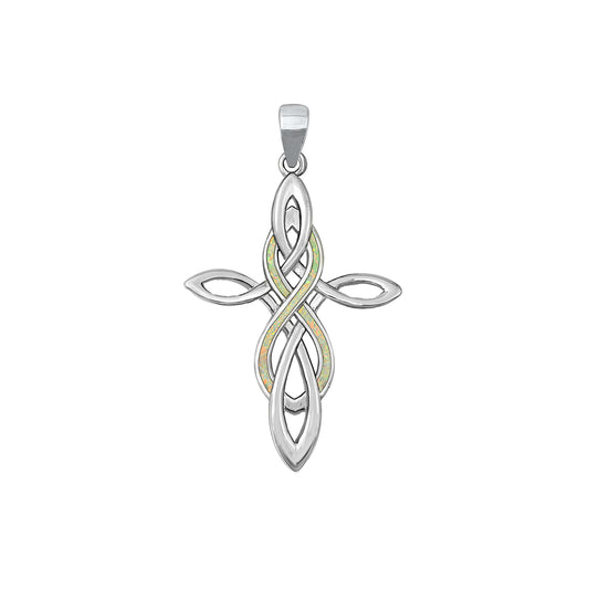 Silver Lab Opal Pendant - Celtic Cross & Infinity