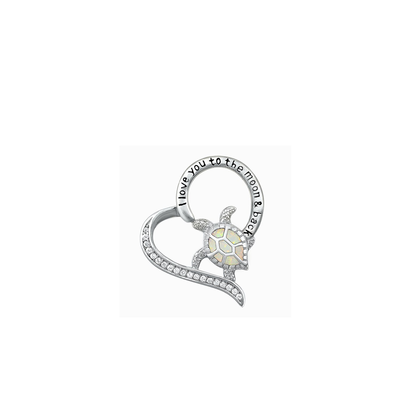 Silver Lab Opal Pendant - Turtle & Heart
