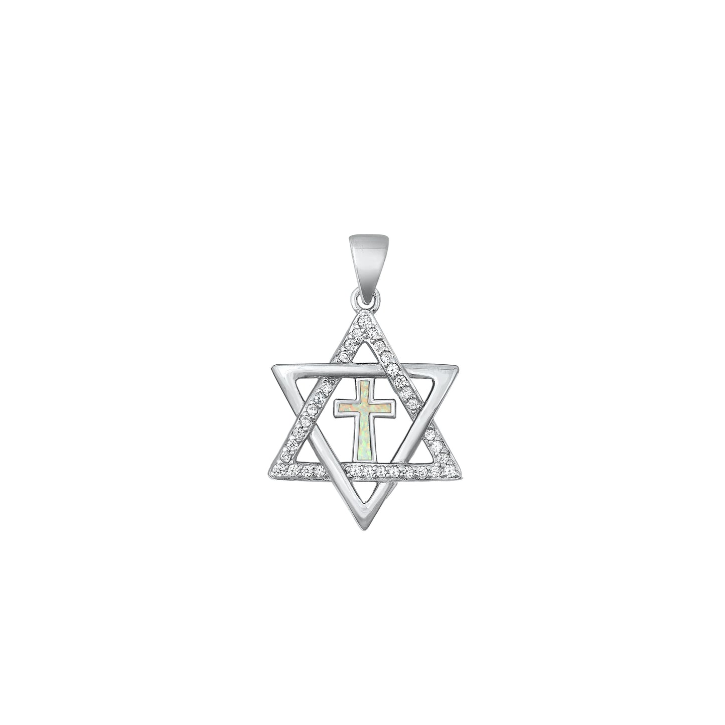 Silver Lab Opal Pendant - Star of David & Cross