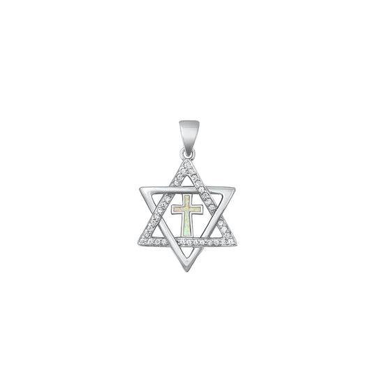 Silver Lab Opal Pendant - Star of David & Cross