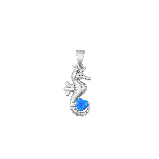 Silver Lab Opal Pendant - Seahorse