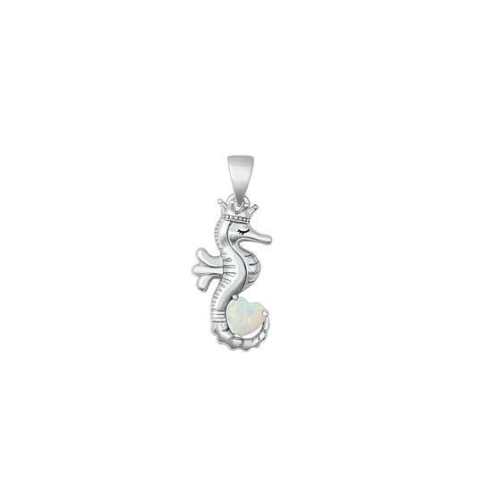 Silver Lab Opal Pendant - Seahorse