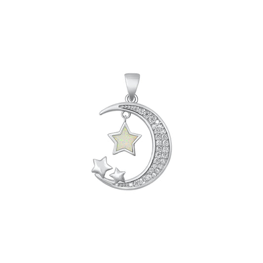 Silver Lab Opal Pendant - Moon & Stars