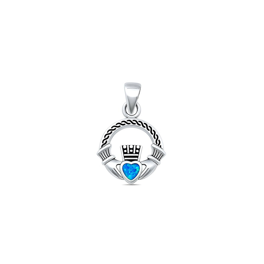 Silver Lab Opal Pendant - Claddagh