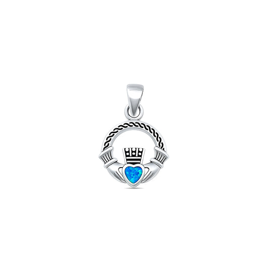 Silver Lab Opal Pendant - Claddagh