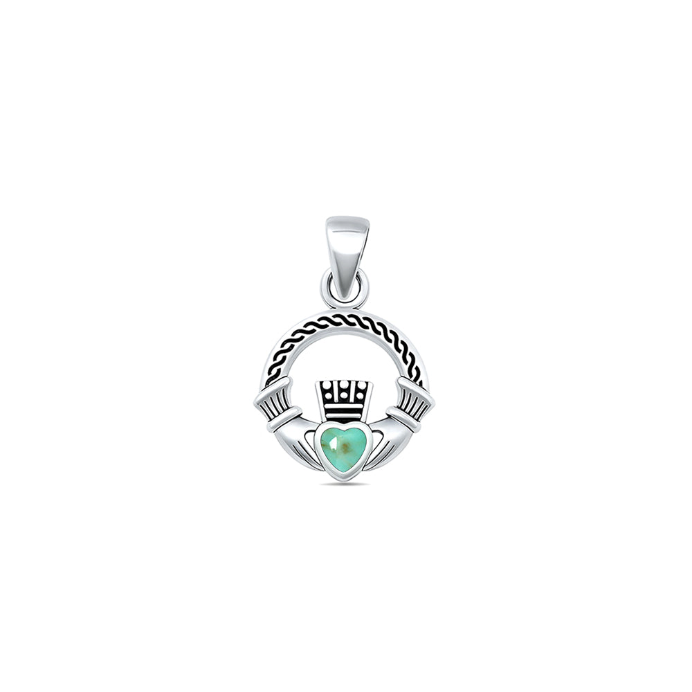 PL351140-TQ Sterling Silver Claddagh Pendant with Genuine Turquoise ...